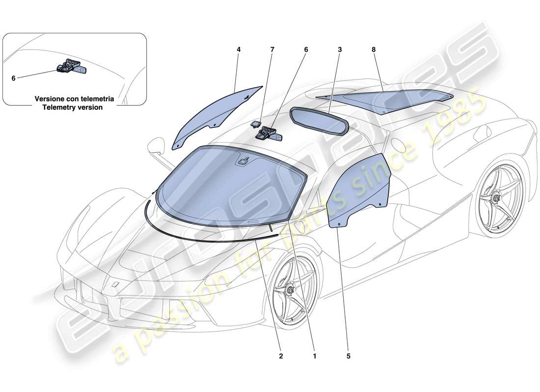 Ferrari LaFerrari Aperta (EE. UU.) VENTANAS Y PANTALLAS Diagrama de piezas