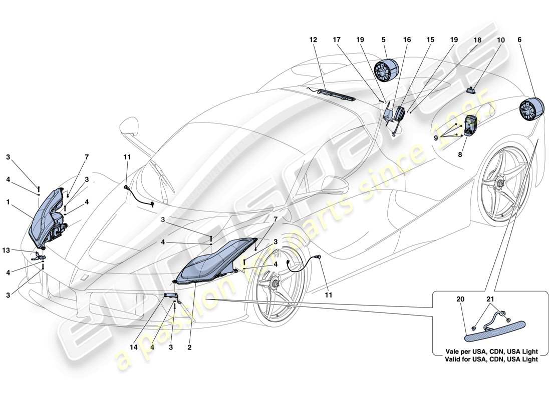 Ferrari LaFerrari Aperta (EE. UU.) FAROS Y LUCES TRASERAS Diagrama de piezas