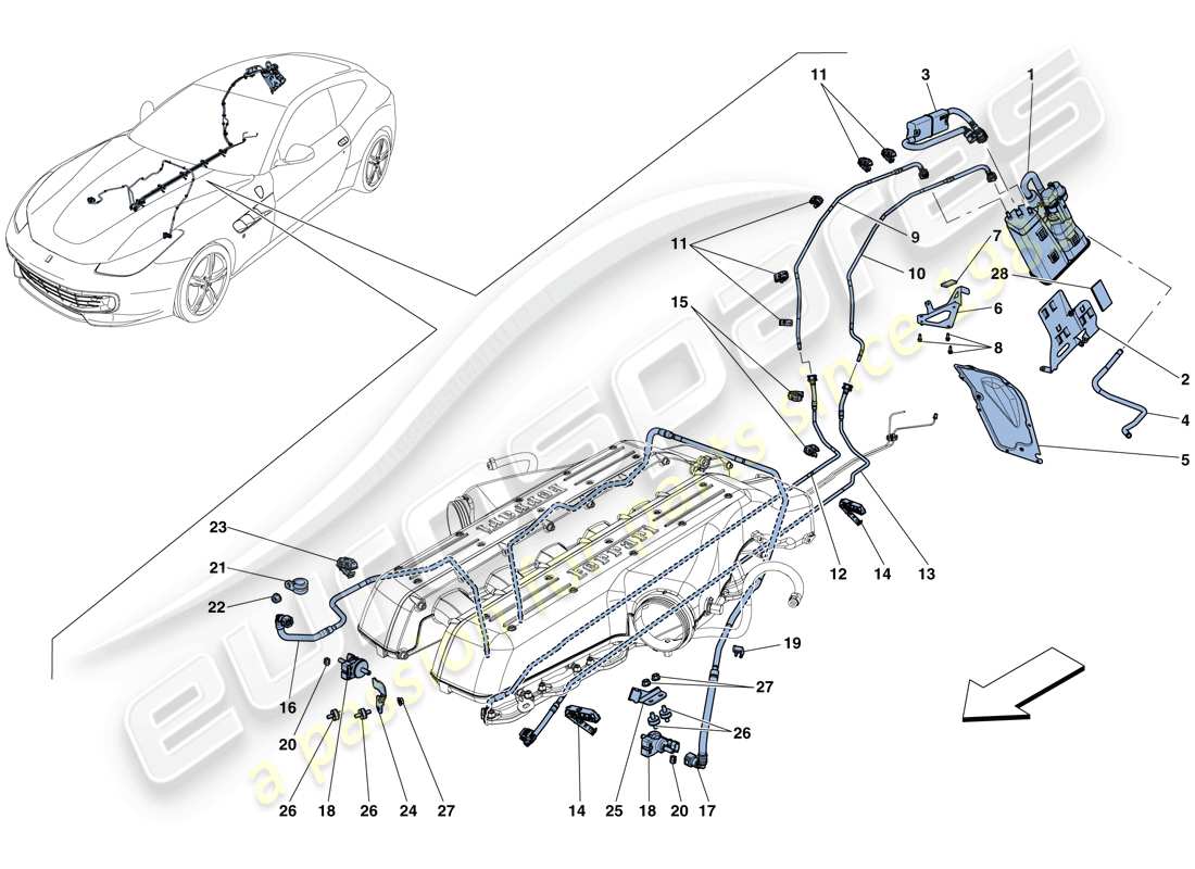 Ferrari GTC4 Lusso (RHD) SISTEMA DE CONTROL DE EMISIONES EVAPORATIVAS Diagrama de piezas