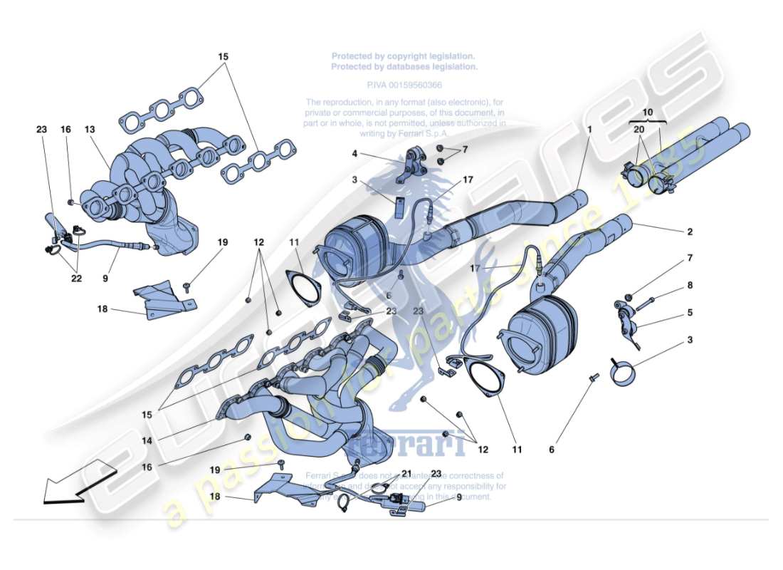 Ferrari GTC4 Lusso (RHD) Convertidores precatalíticos y convertidores catalíticos. Diagrama de piezas