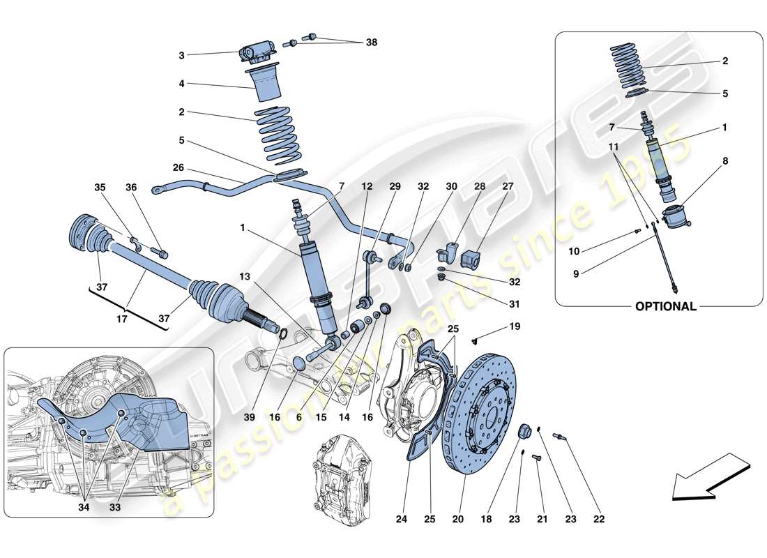Ferrari GTC4 Lusso (RHD) Suspensión trasera: amortiguador y disco de freno Diagrama de piezas