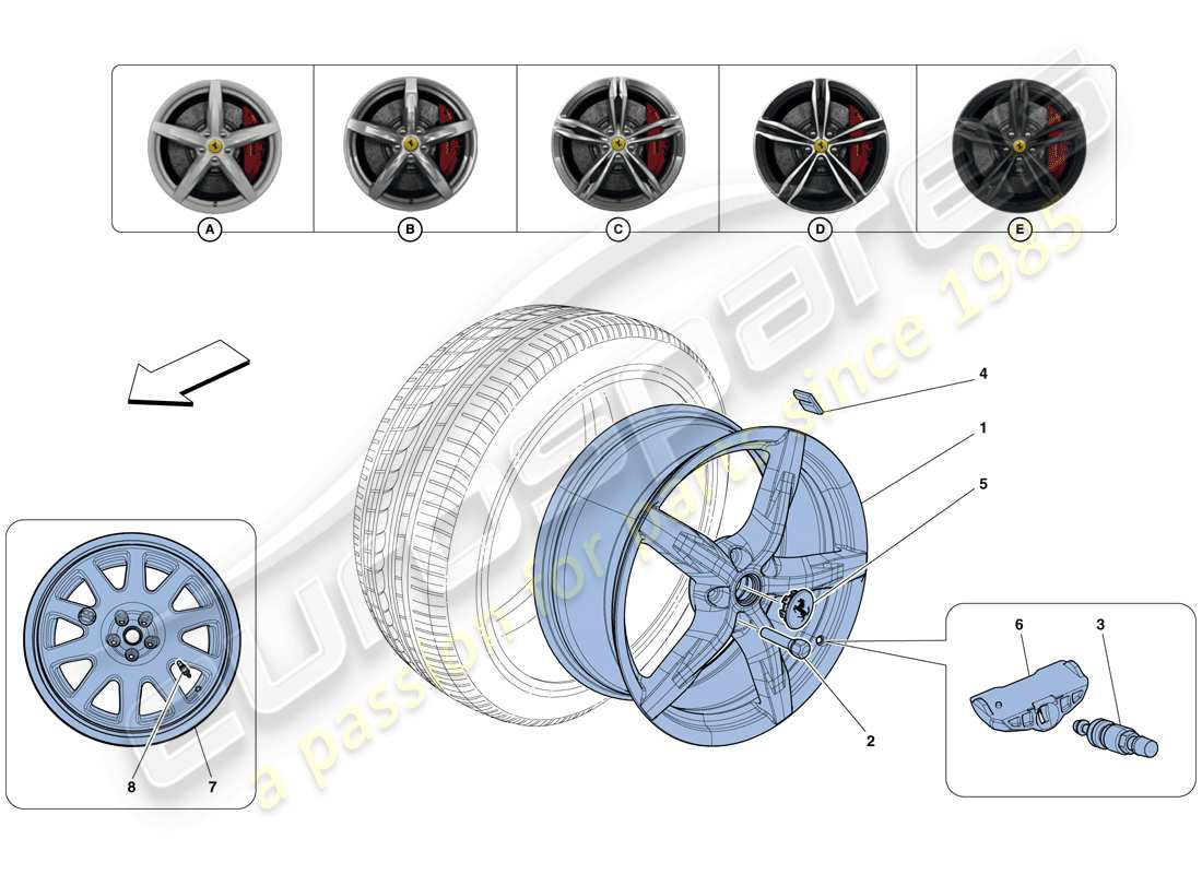 Ferrari GTC4 Lusso (RHD) Ruedas Diagrama de piezas