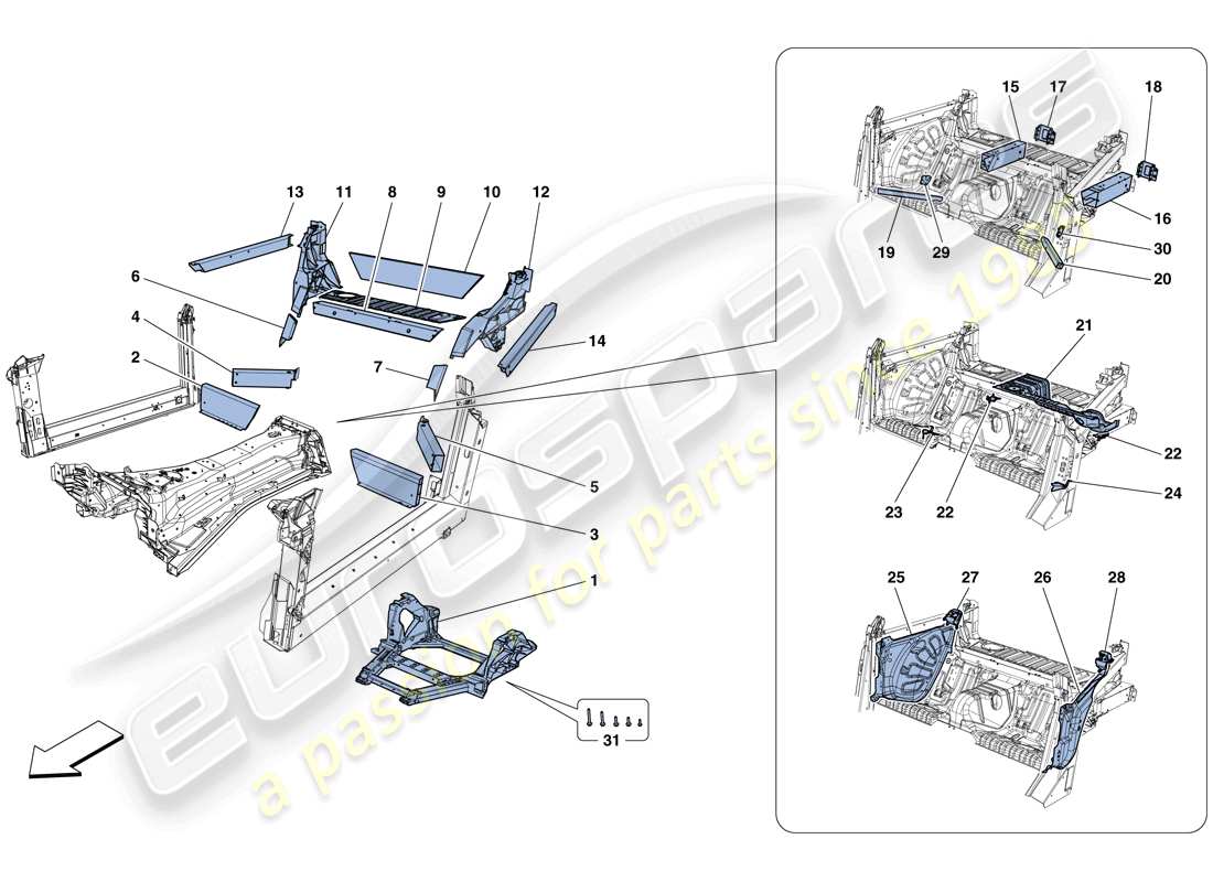 Ferrari GTC4 Lusso (RHD) ESTRUCTURAS Y ELEMENTOS TRASERO DEL VEHÍCULO Diagrama de piezas