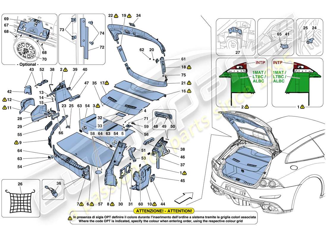 Ferrari GTC4 Lusso (RHD) ALFOMBRILLAS PARA MALETERO Diagrama de piezas