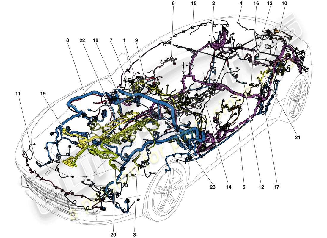 Ferrari GTC4 Lusso (RHD) ARNESES DE CABLEADO PRINCIPALES Diagrama de piezas