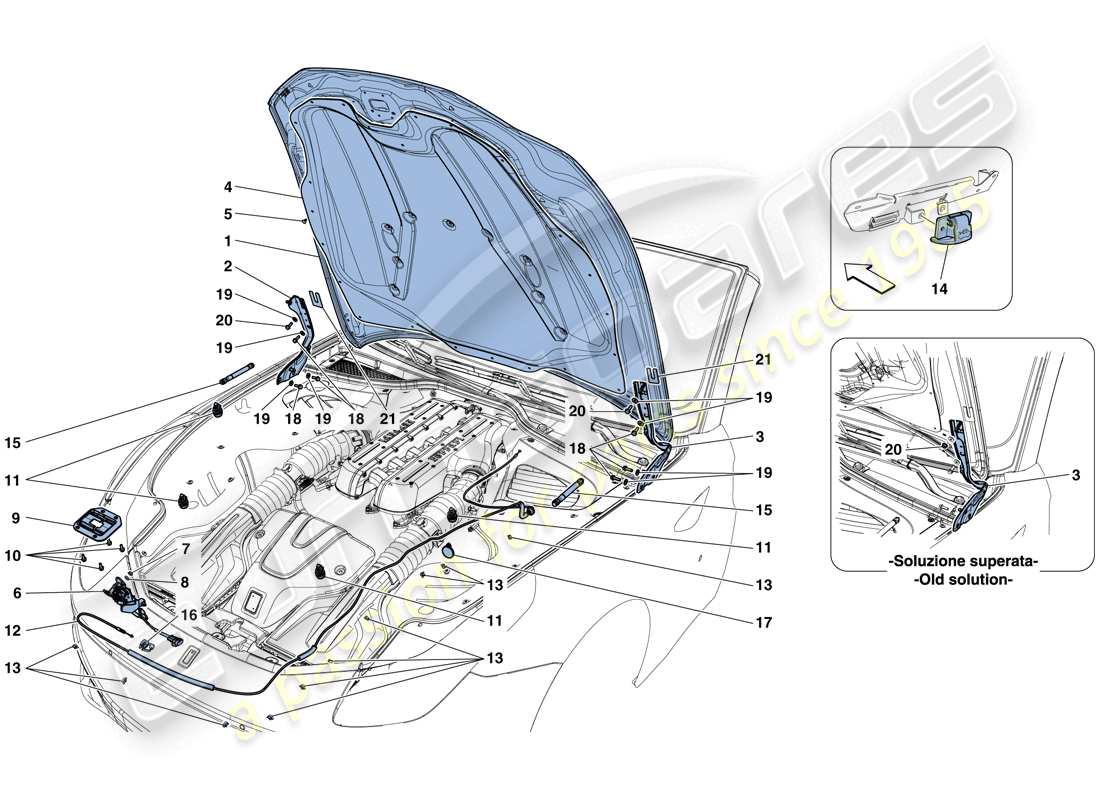Ferrari GTC4 Lusso (EE. UU.) TAPA FRONTAL Y MECANISMO DE APERTURA Diagrama de piezas