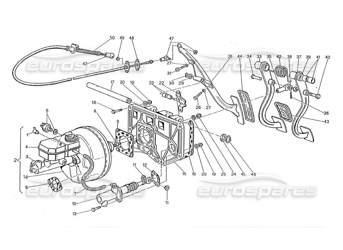 Maserati 2.24v Conjunto de pedal - Bomba de embrague de refuerzo de freno Diagrama de piezas
