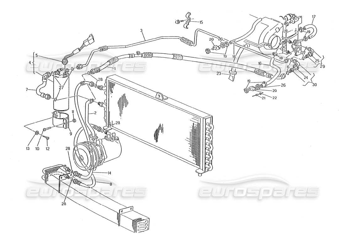Maserati Karif 2.8 Diagrama de piezas de la dirección derecha del sistema de aire acondicionado (modificación profesional)