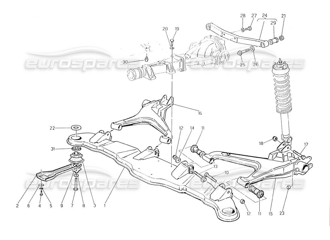 Maserati Karif 2.8 Rear Suspension Diagrama de piezas