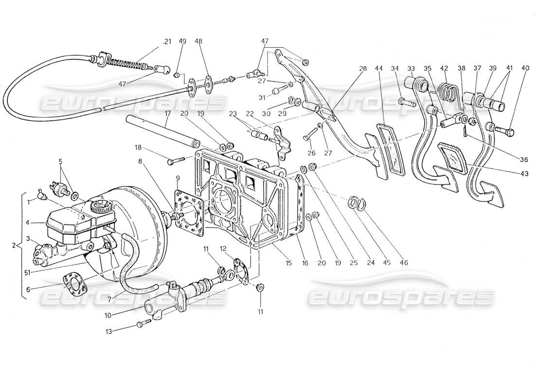 Maserati Karif 2.8 Conjunto de pedal: servofreno Embrague Diagrama de piezas de la bomba (vagones de dirección izquierdo)