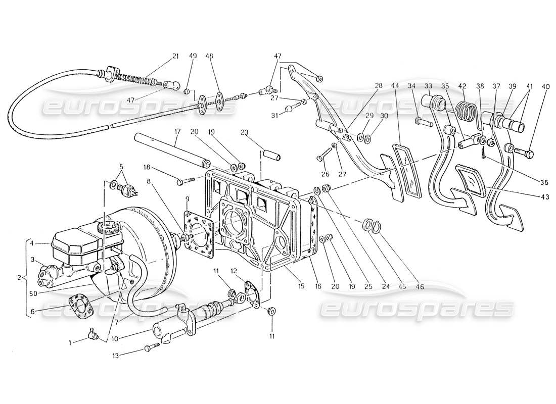 Maserati Karif 2.8 Conjunto de pedal: servofreno Embrague Diagrama de piezas de la bomba (vagones con dirección derecha)