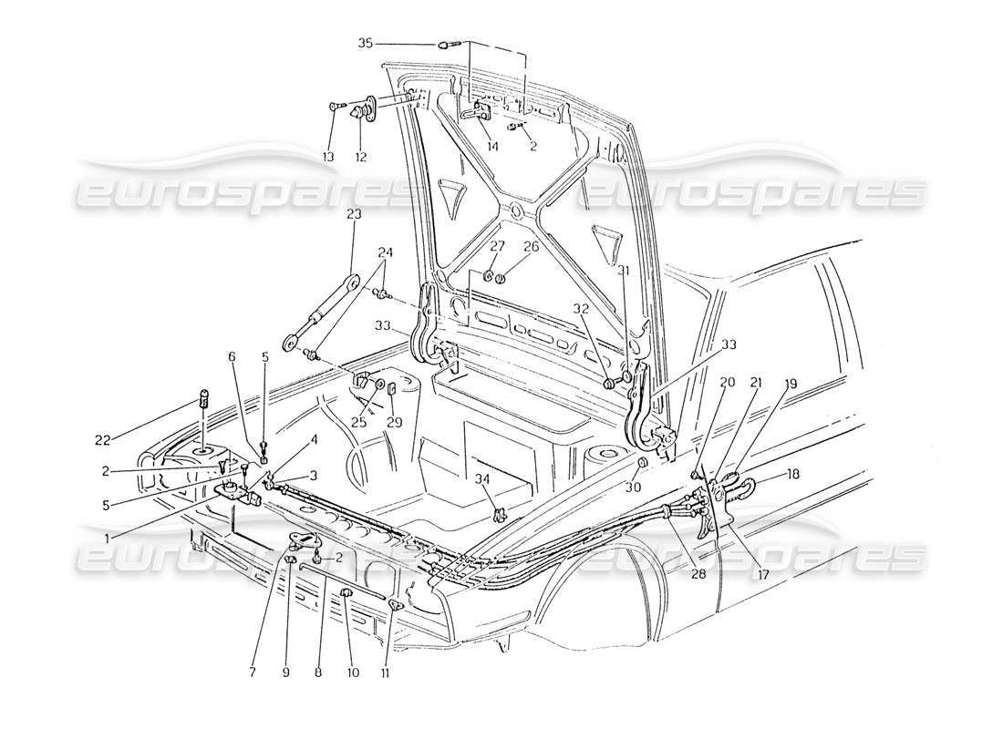 Maserati Karif 2.8 Capó: bisagras y liberación del capó Diagrama de piezas