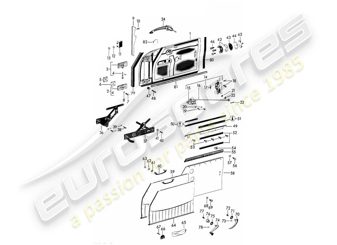 Porsche 356B/356C (1964) PUERTA - CON: - Accesorios Diagrama de piezas