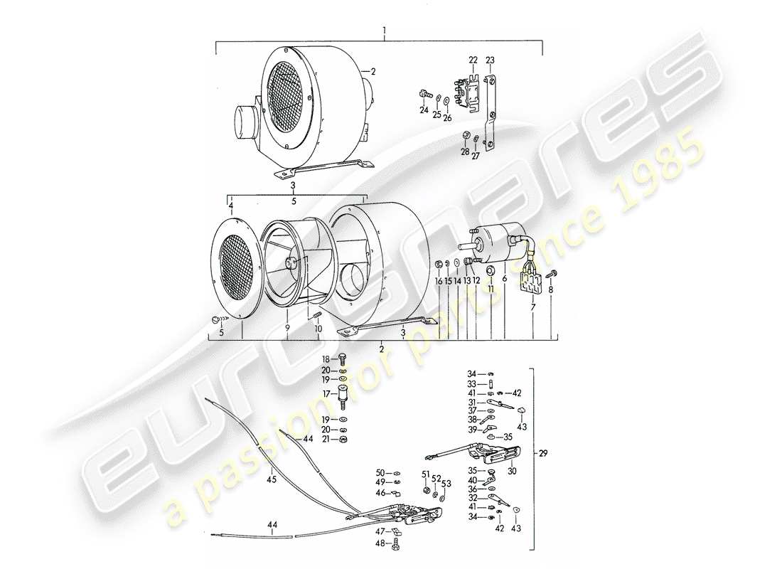 Porsche 356B/356C (1964) soplador radial - soplador adicional - para instalación de servicio Diagrama de piezas