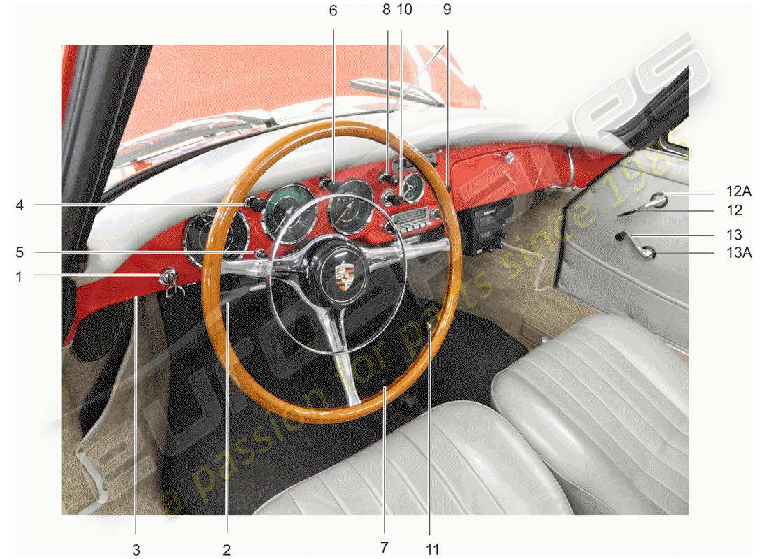 Porsche 356B/356C (1964) BOTÓN - CONFIGURACIÓN - INTERRUPTOR Diagrama de piezas