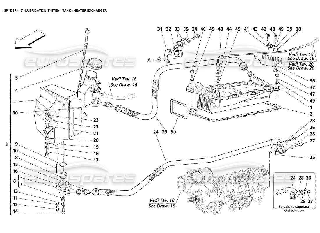 Maserati 4200 Spyder (2002) Sistema de lubricación - Tanque - Intercambiador de calentador Diagrama de piezas