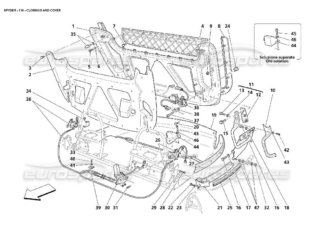 Maserati 4200 Spyder (2002) Cierres y Cobertura Diagrama de piezas