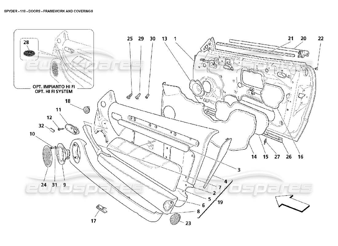 Maserati 4200 Spyder (2002) Puertas - Marcos y Revestimientos Diagrama de piezas