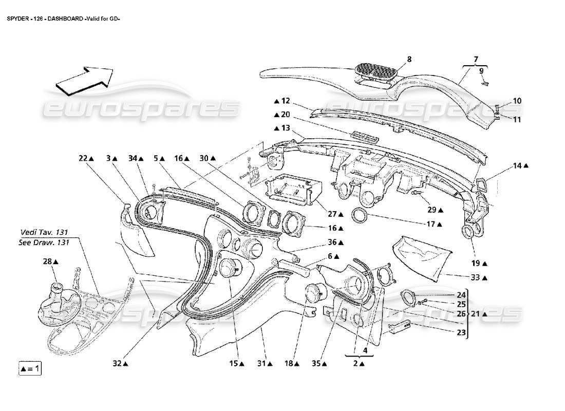 Maserati 4200 Spyder (2002) Panel de control -Válido para GD Diagrama de piezas