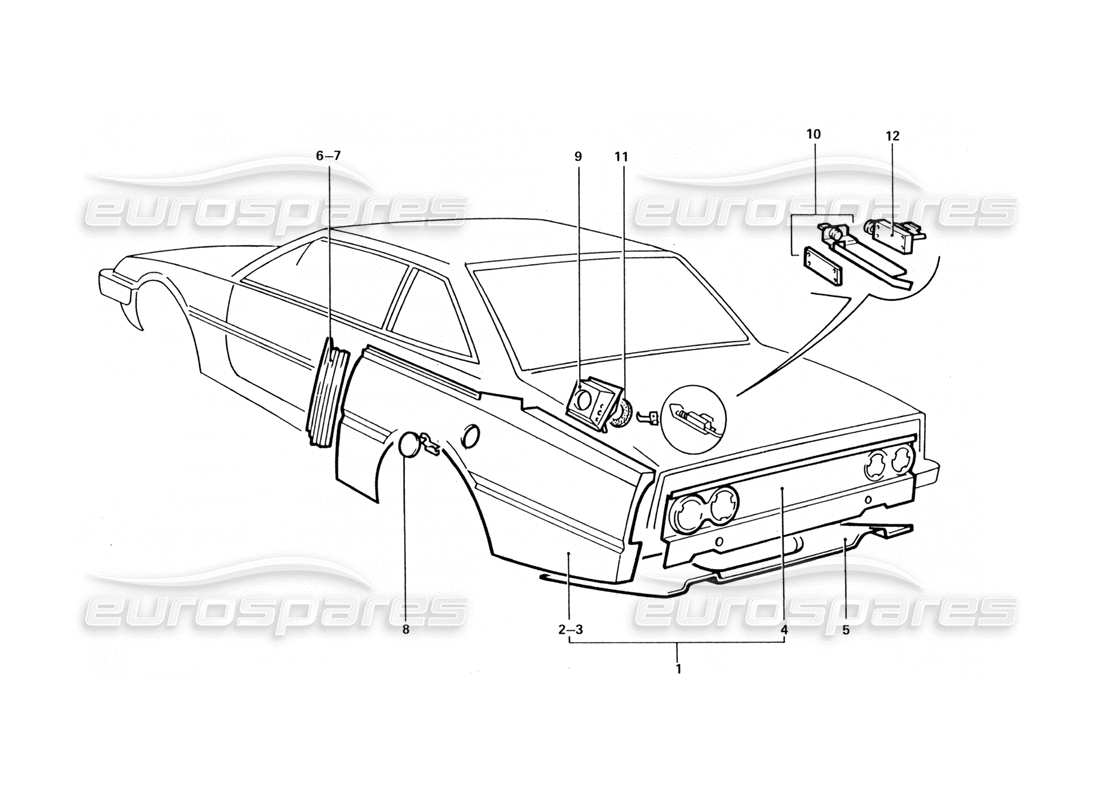 Ferrari 412 (Trabajo de coaching) Paneles de extremo trasero Diagrama de piezas