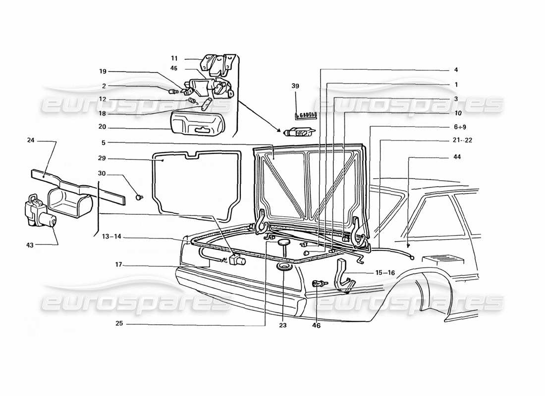 Ferrari 412 (Trabajo de coaching) Tapa trasera del maletero Diagrama de piezas