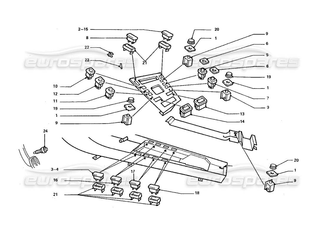 Ferrari 412 (Trabajo de coaching) Interruptores de consola central Diagrama de piezas