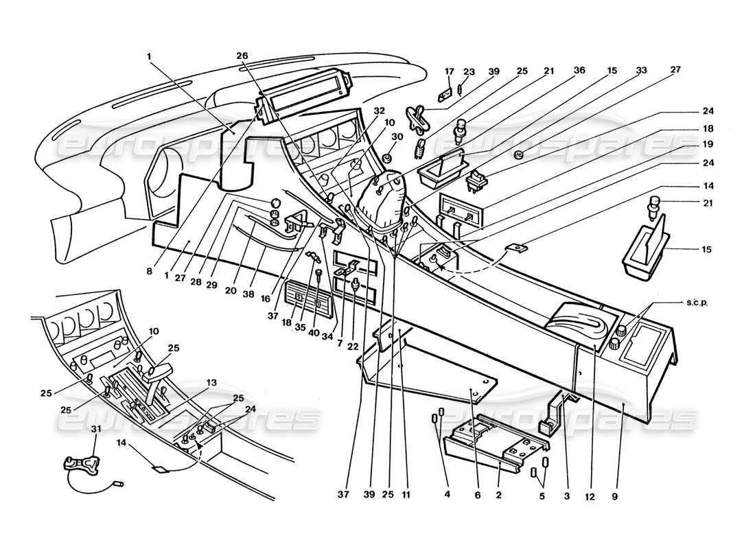 Ferrari 400 GT / 400i (Trabajo de entrenamiento) Inner Switches & Trims Diagrama de piezas