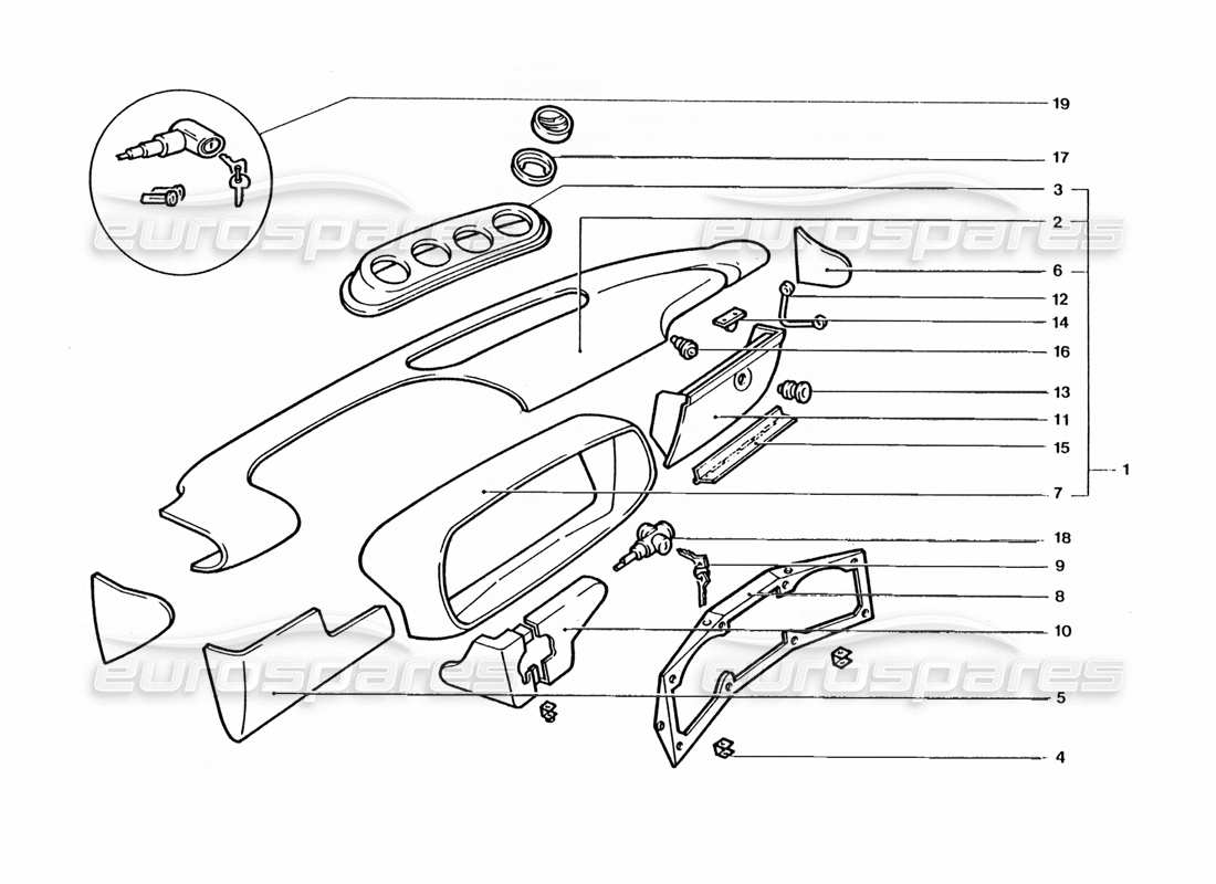 Ferrari 400 GT / 400i (Trabajo de entrenamiento) Bitácora de Dash Diagrama de piezas
