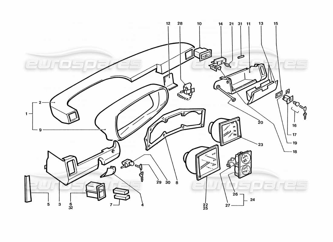 Ferrari 400 GT / 400i (Trabajo de entrenamiento) Dash & Guages Diagrama de piezas