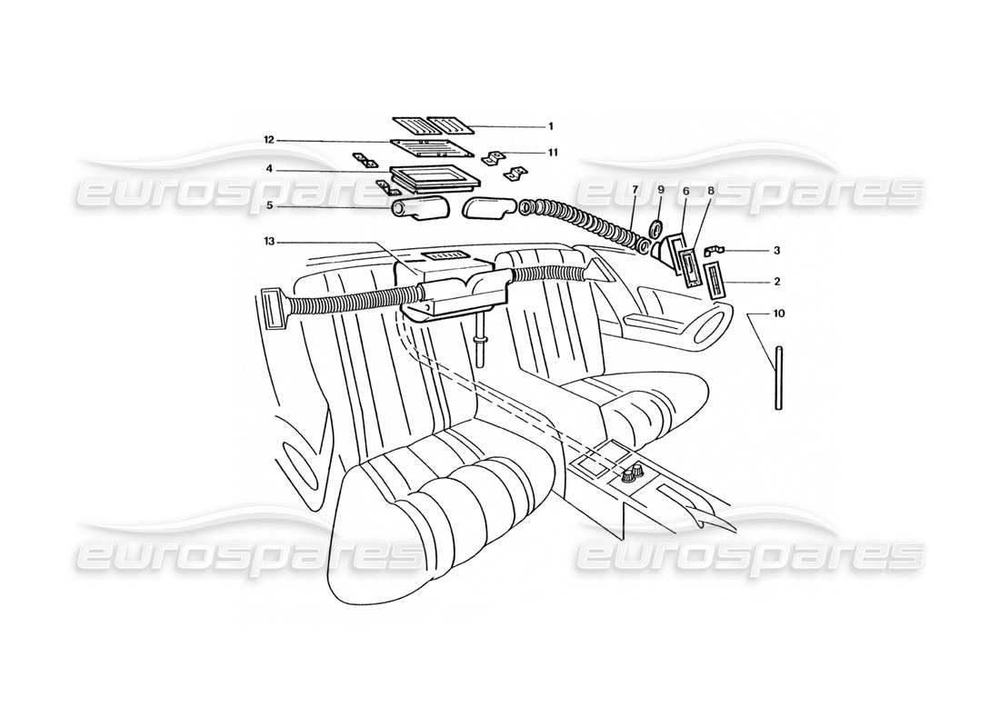 Ferrari 400 GT / 400i (Trabajo de entrenamiento) Matriz de calentador trasero Diagrama de piezas
