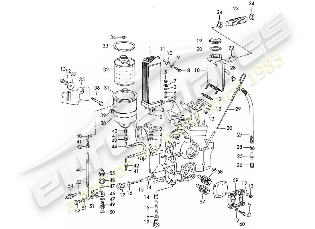 Porsche 911/912 (1965) Lubricación del motor Diagrama de piezas