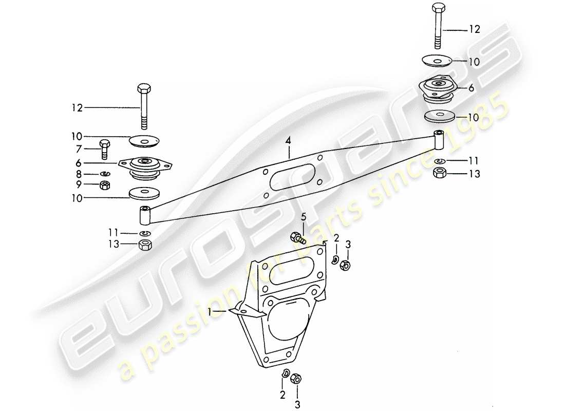 Porsche 911/912 (1965) suspensión del motor Diagrama de piezas