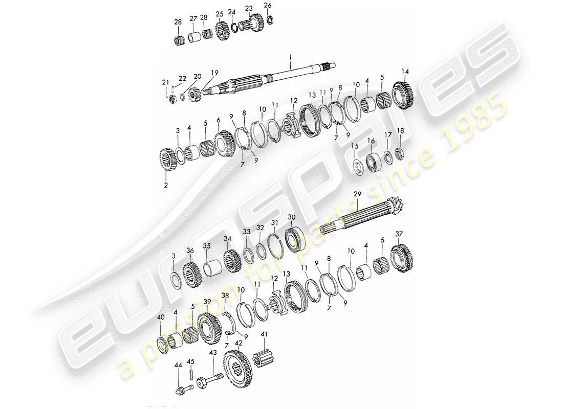 Porsche 911/912 (1965) ENGRANAJES Y EJES - SPORTOMATIC Diagrama de piezas