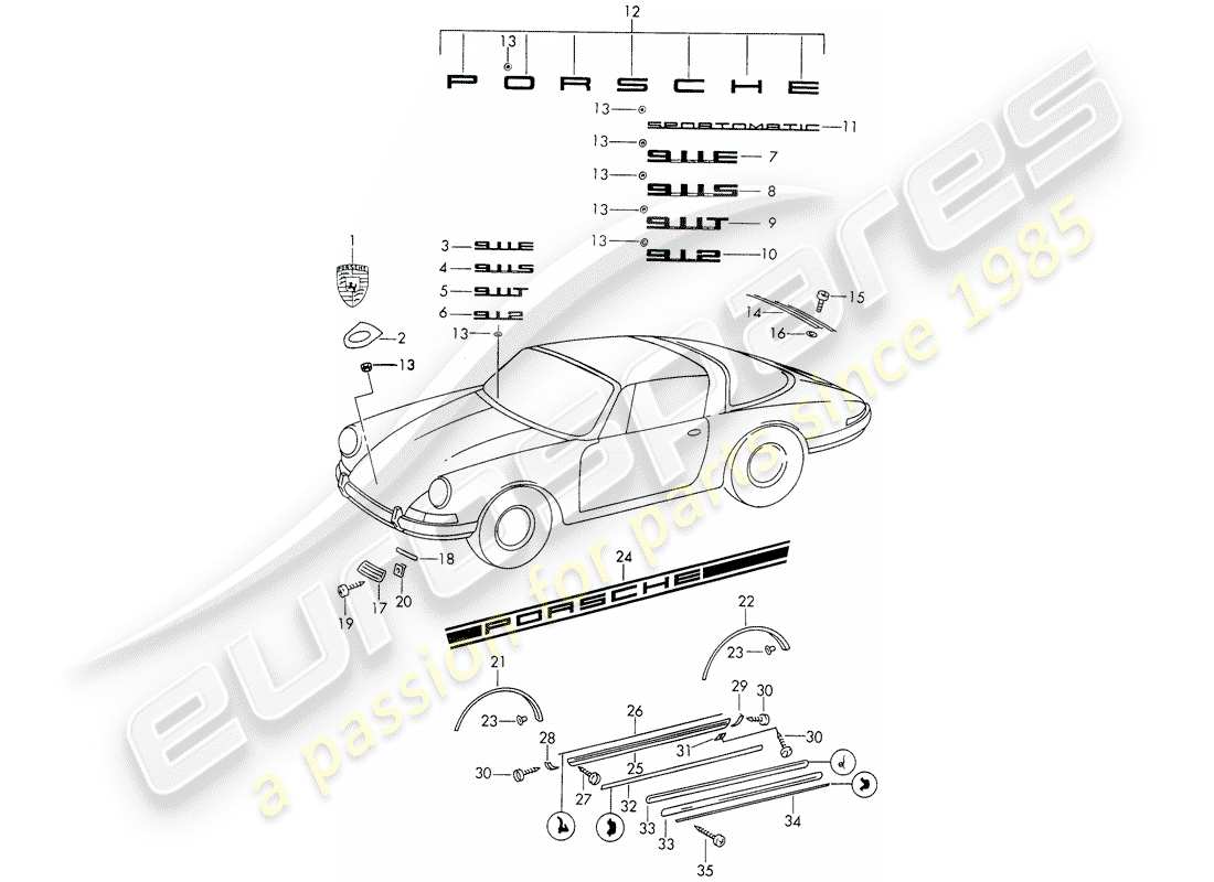Porsche 911/912 (1965) ACCESORIOS DECORATIVOS - D - MJ 1969>> - MJ 1969 Diagrama de piezas