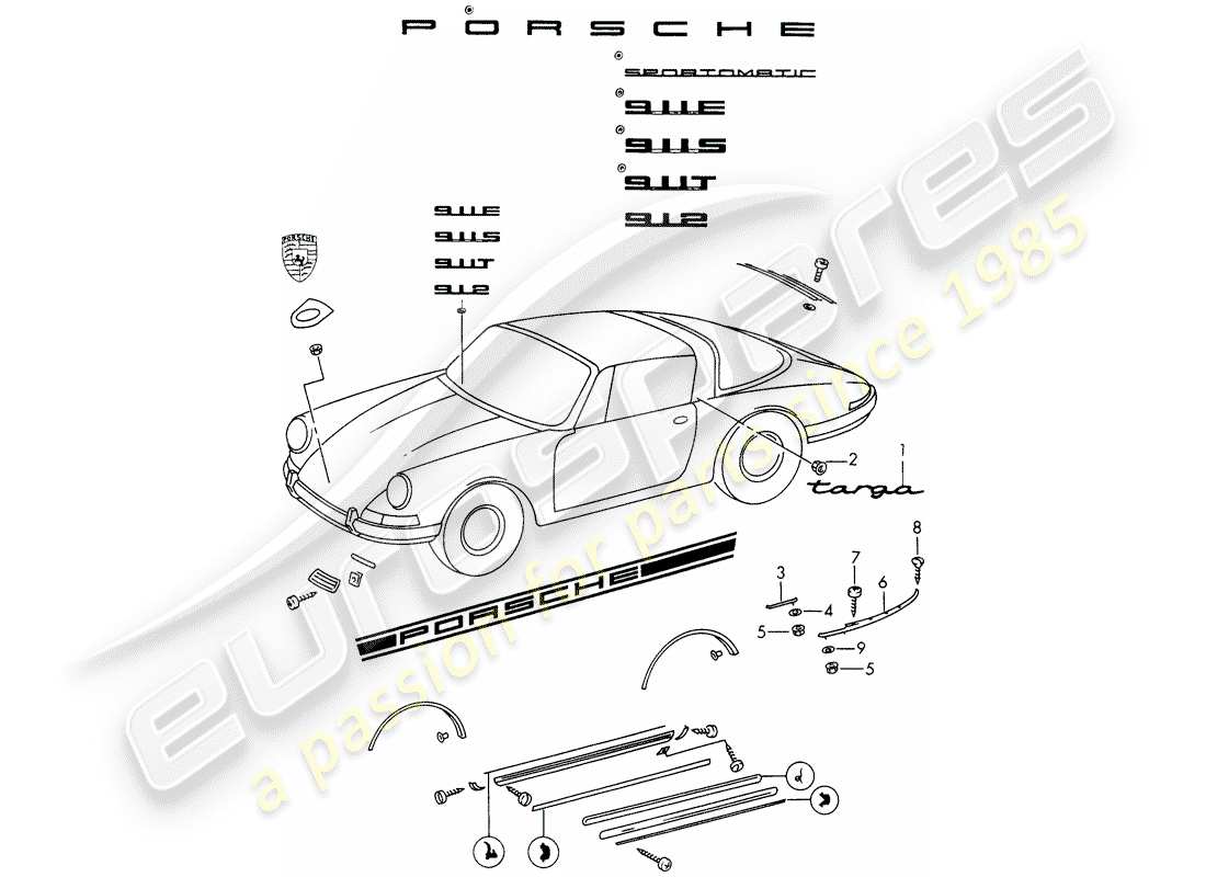 Porsche 911/912 (1965) ACCESORIOS DECORATIVOS Diagrama de piezas