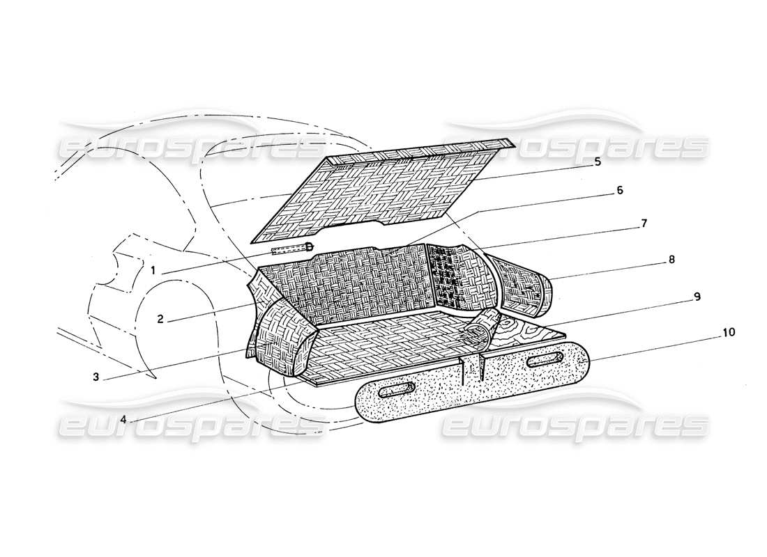 Ferrari 206 GT Dino (Trabajo de entrenamiento) Boot Carpets & Panels Diagrama de piezas