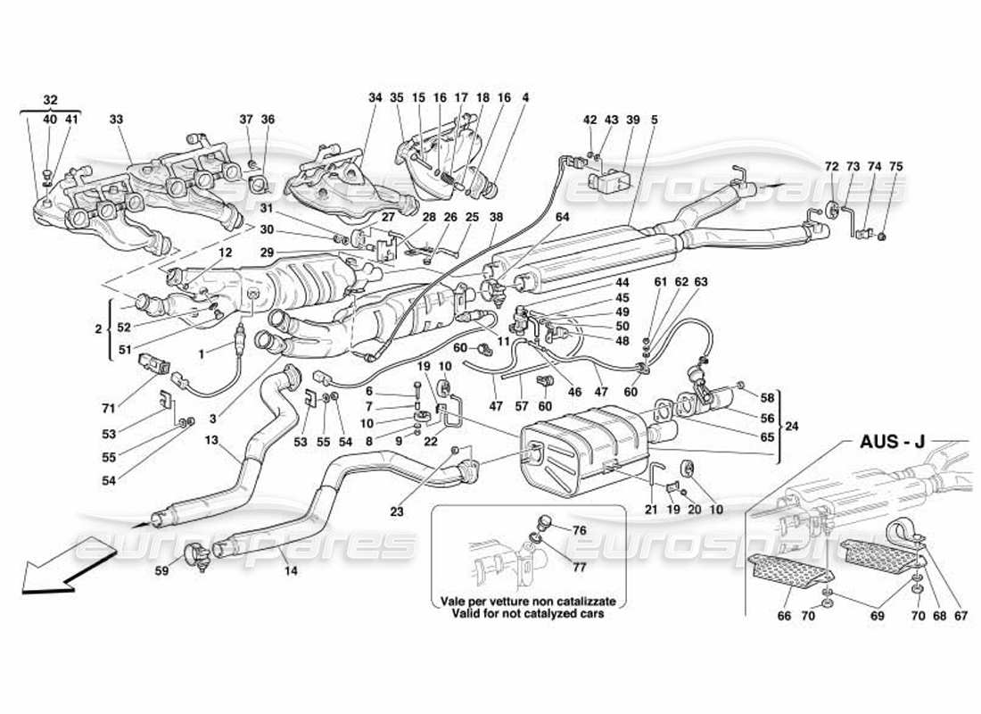 Ferrari 550 Barchetta Sistema de escape Diagrama de piezas