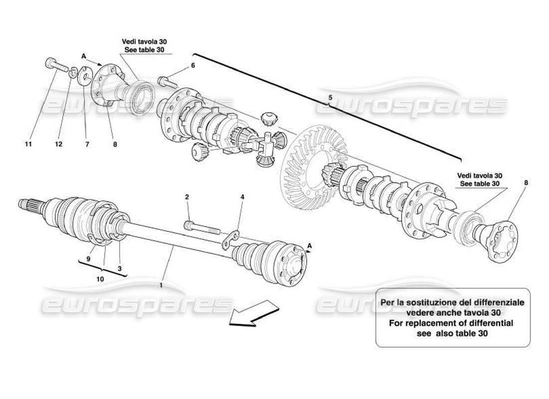 Ferrari 550 Barchetta Differential & Axle Shafts Diagrama de piezas