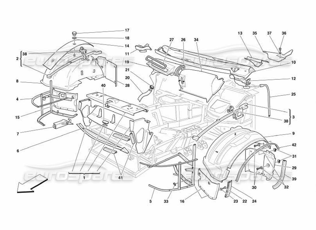 Ferrari 550 Barchetta Estructuras y componentes frontales Diagrama de piezas