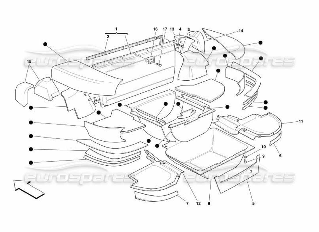 Ferrari 550 Barchetta Aislamiento de botas Diagrama de piezas