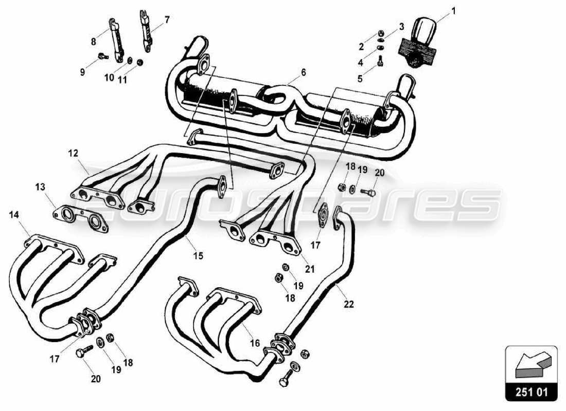 Lamborghini Miura P400 Diagrama de piezas del sistema de escape (SV)