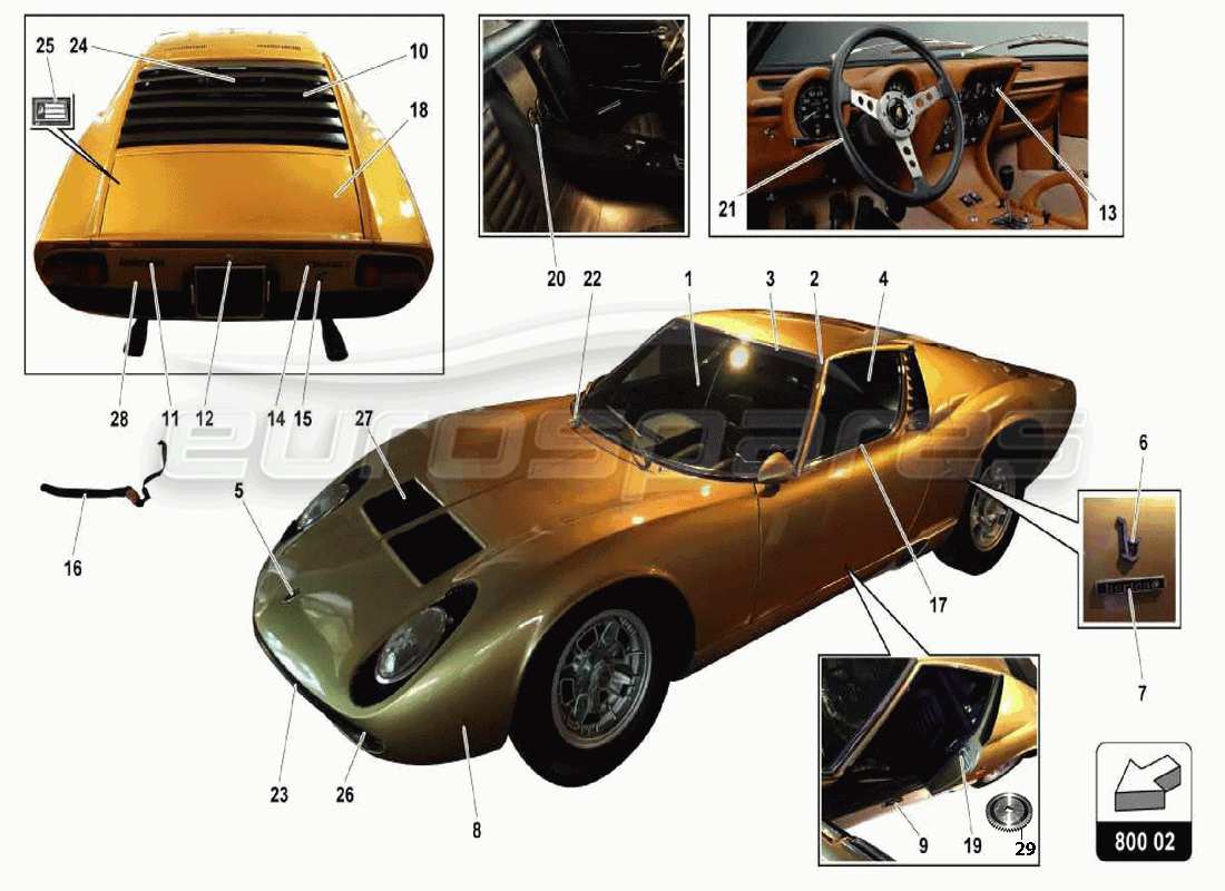 Lamborghini Miura P400 CUERPO Diagrama de piezas