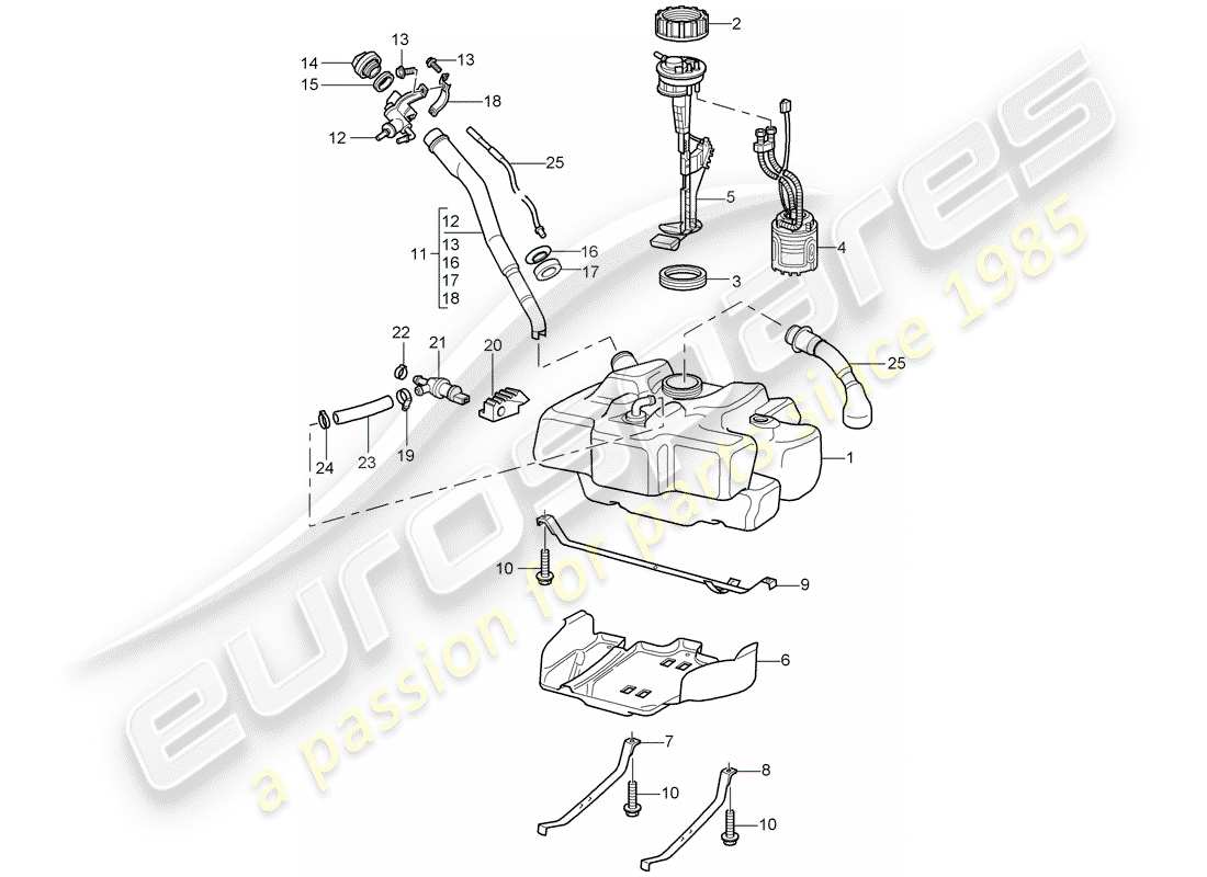 Porsche Boxster 986 (1997) DEPÓSITO DE COMBUSTIBLE Diagrama de piezas