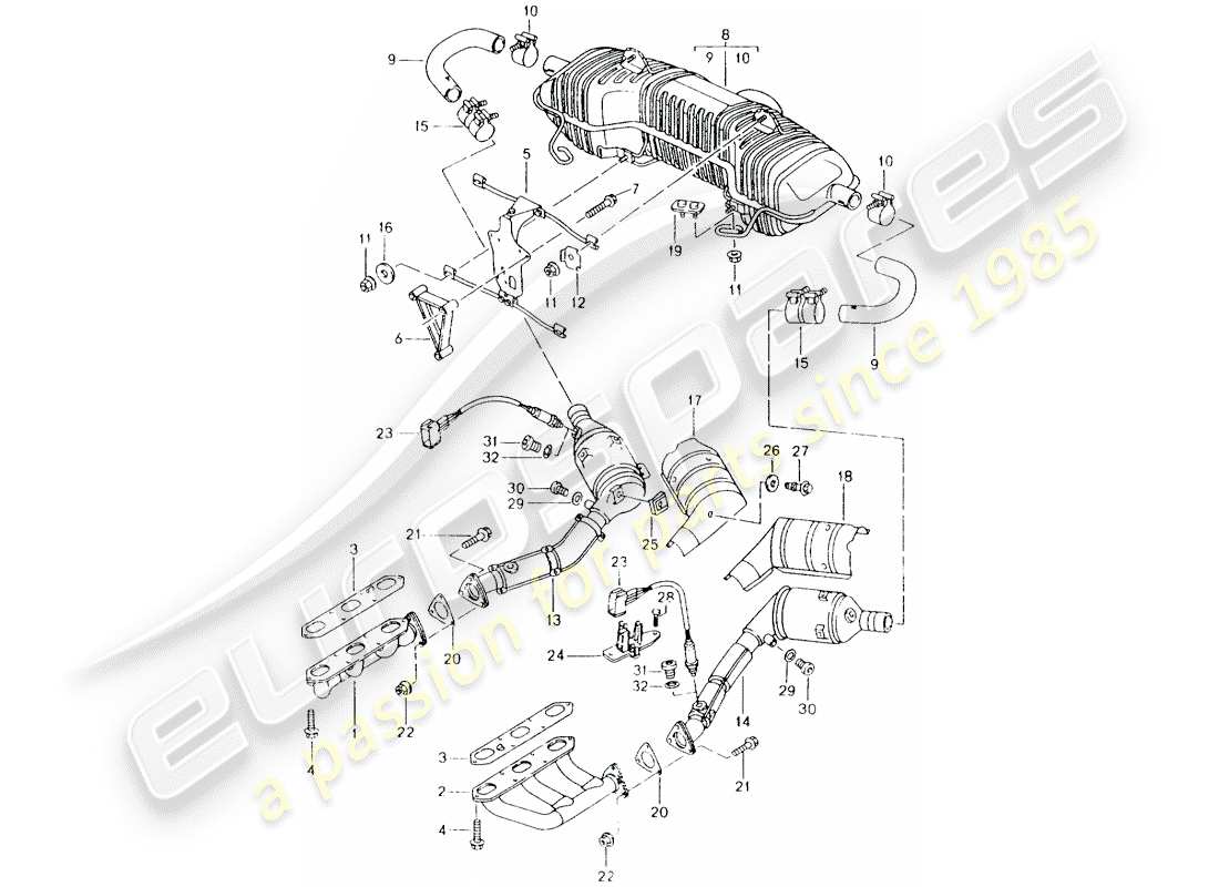 Porsche Boxster 986 (1997) SISTEMA DE ESCAPE - M 96.20 Diagrama de piezas