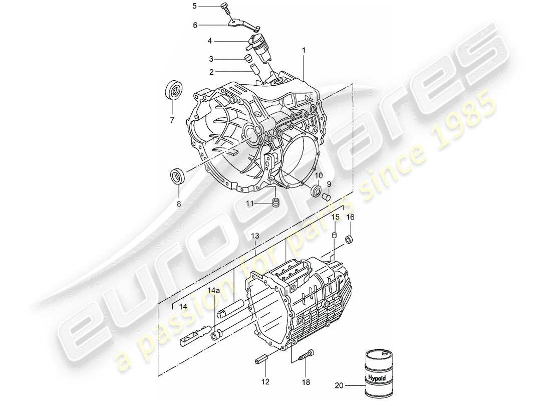 Porsche Boxster 986 (1997) caja de cambios - transmisión manual de 5 velocidades - - - caja de transmisión Diagrama de piezas