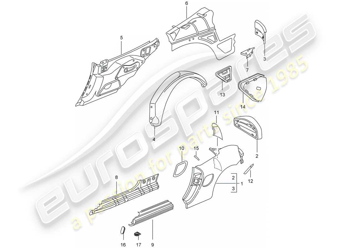 Porsche Boxster 986 (1997) PANEL LATERAL Diagrama de piezas