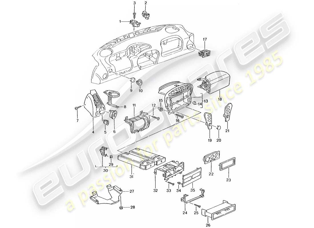Porsche Boxster 986 (1997) ACCESORIOS - EMBELLECEDOR DEL PANEL DE SALPICADERO - D >> - MJ 2002 Diagrama de piezas