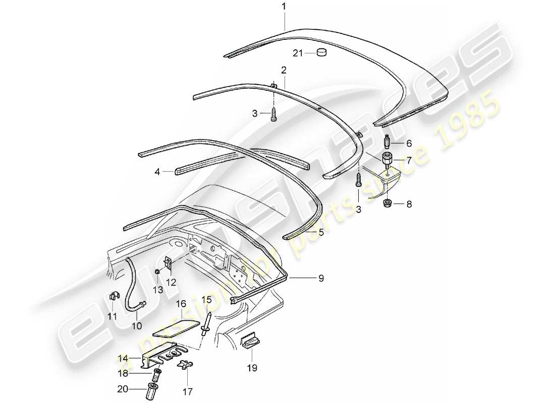 Porsche Boxster 986 (1997) CAJA DE ALMACENAJE SUPERIOR - TAPA - JUNTAS Diagrama de piezas