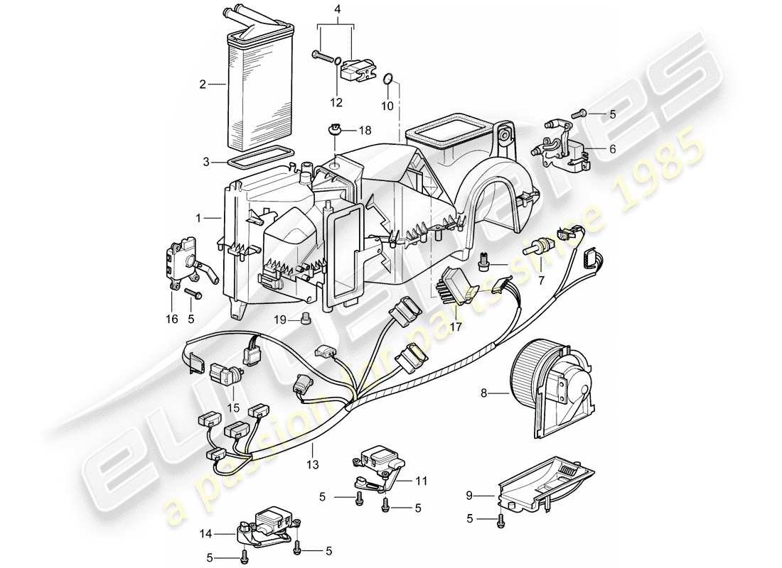 Porsche Boxster 986 (1997) carcasa de distribución de aire - piezas sueltas Diagrama de piezas