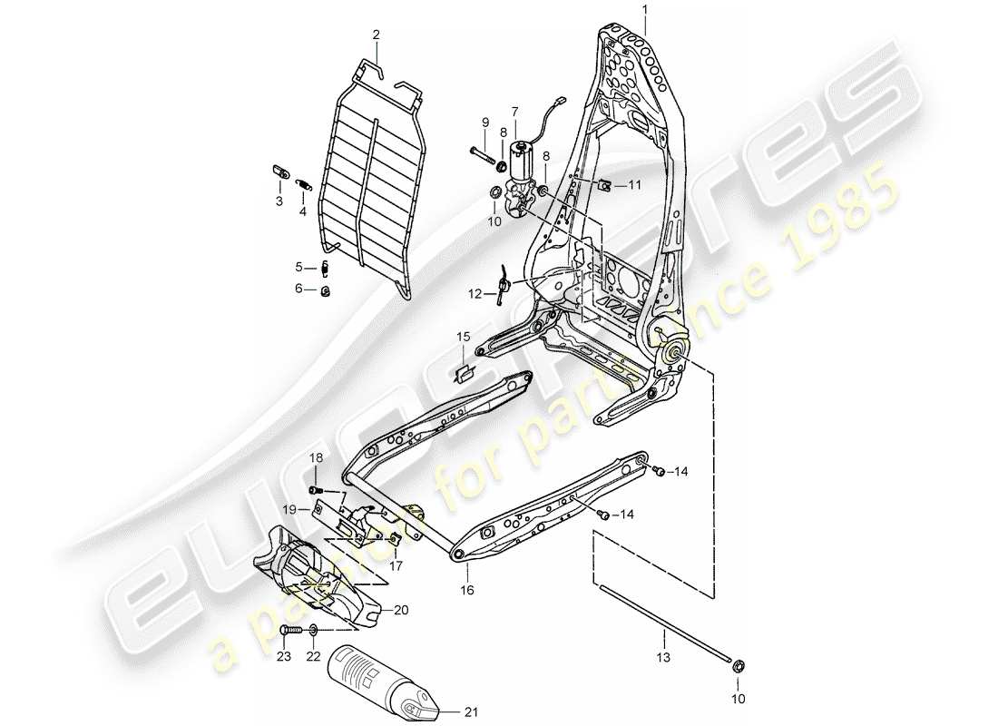 Porsche Boxster 986 (1997) estructura - respaldo - estructura para asiento - asiento estándar - asiento confort Diagrama de piezas